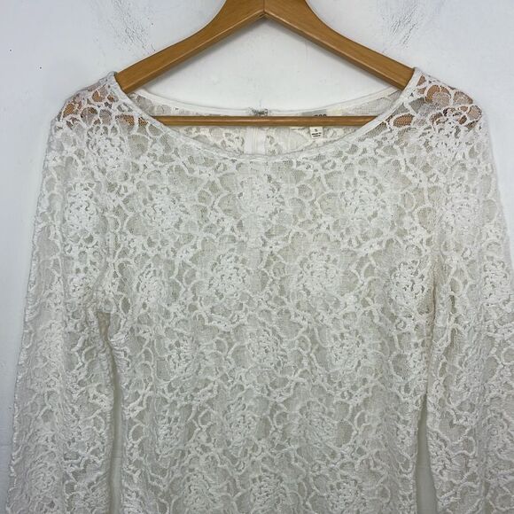 Umgee Lace Top Womens Scalloped Hem Boho Top size Small Ivory White - Picture 3 of 14